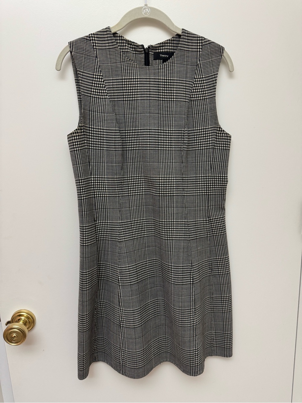 Theory Black & White Glen Plaid Sleeveless Midi Dress